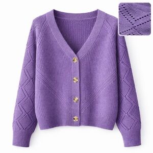 Women's Purple Knit Cardigan Sweater